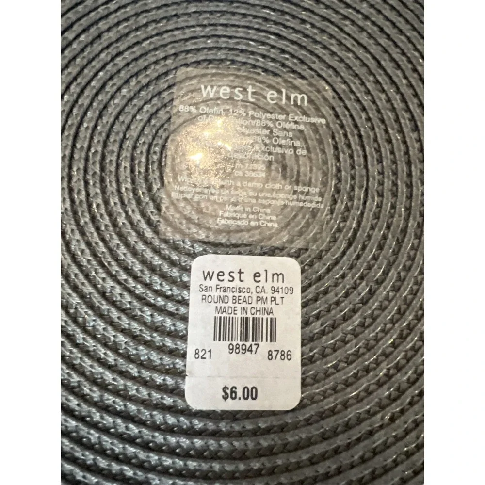 Lot Of 6 West Elm Gray Placemats Round Beaded